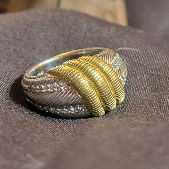 Judith Ripka Sterling Silver and Gold Textured Ring - Picture 4 of 5